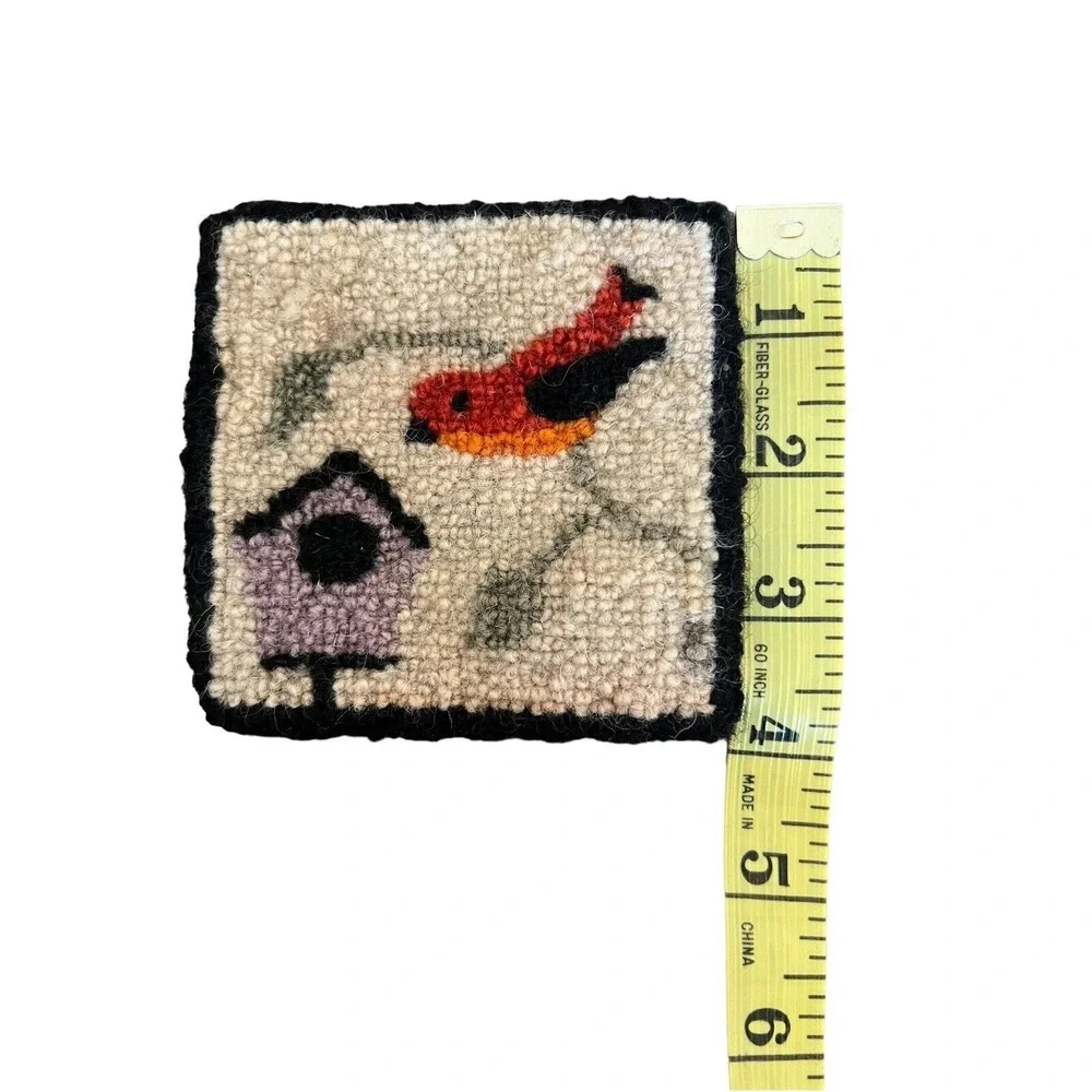 Vintage Small Bird Mini Carpet Rug Wool Doll House Rug Coaster Hand Made
